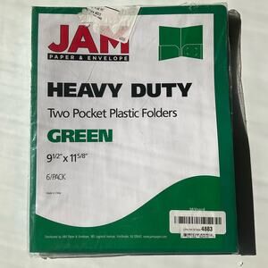 JAM Paper Heavy Duty Plastic Two Pocket Presentation Folders, Green, 6 Pack